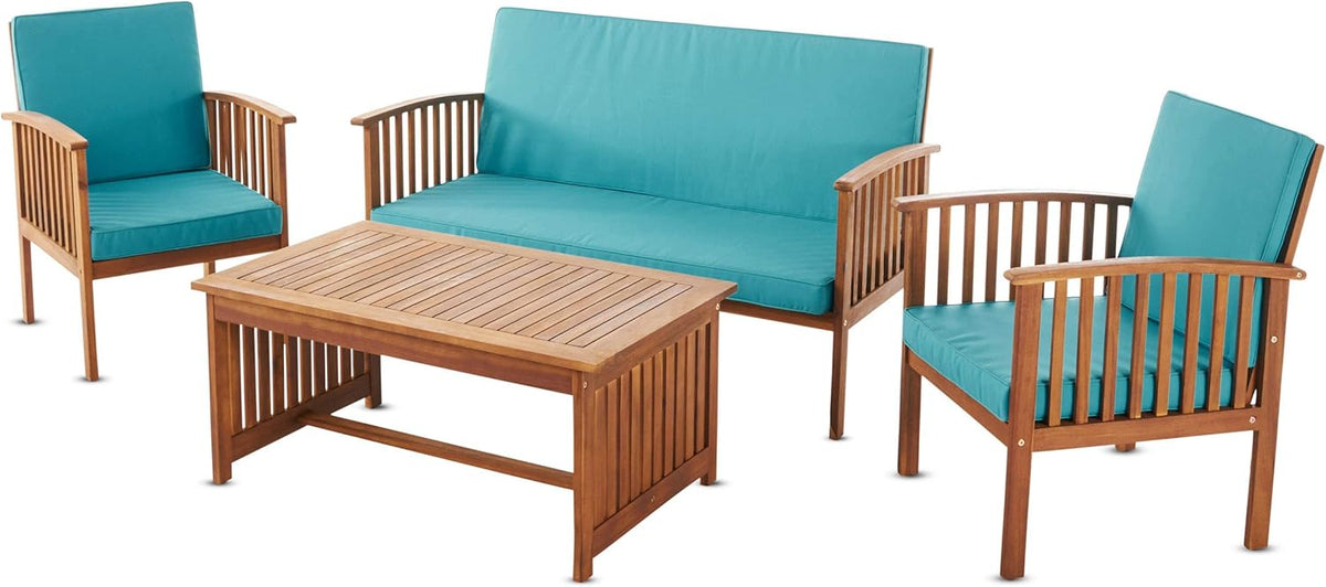 Acacia Wood Sofa Set with Water Resistant Cushions, 4-Pcs Set S86995