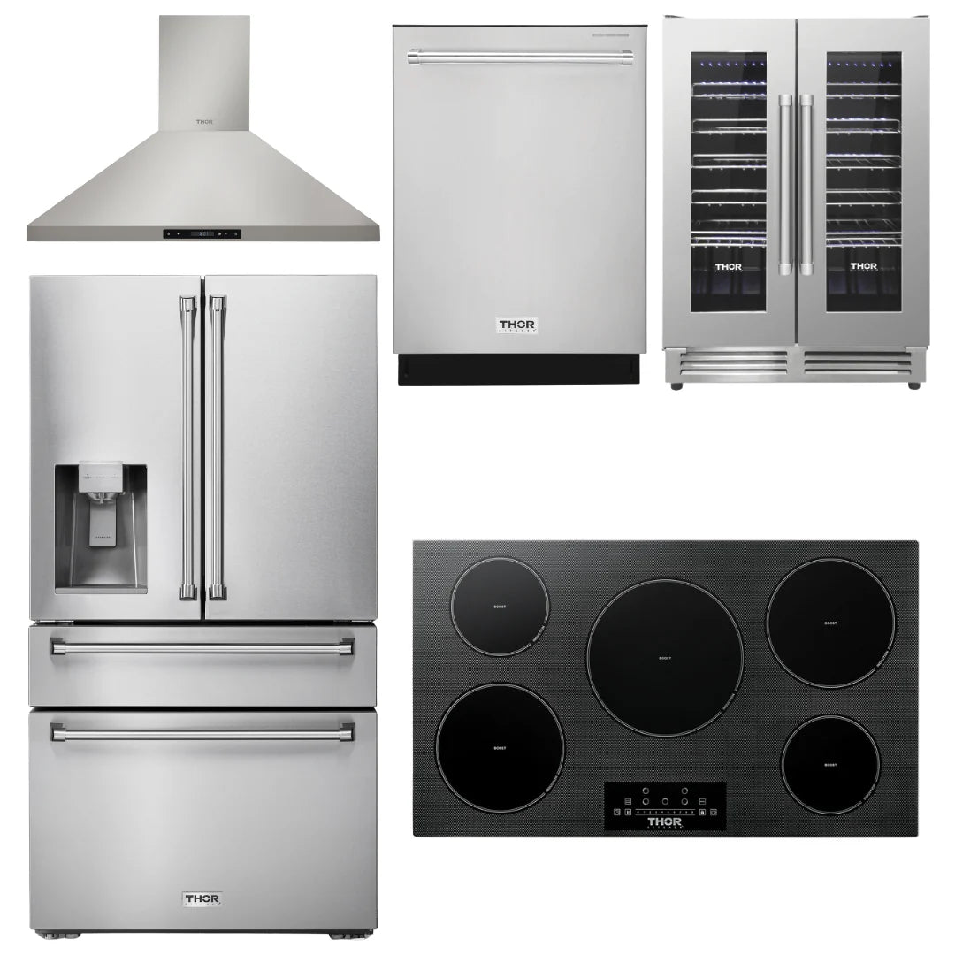 36 Induction Cooktop, Range Hood, Refrigerator, Dishwasher, Wine Cooler H38045