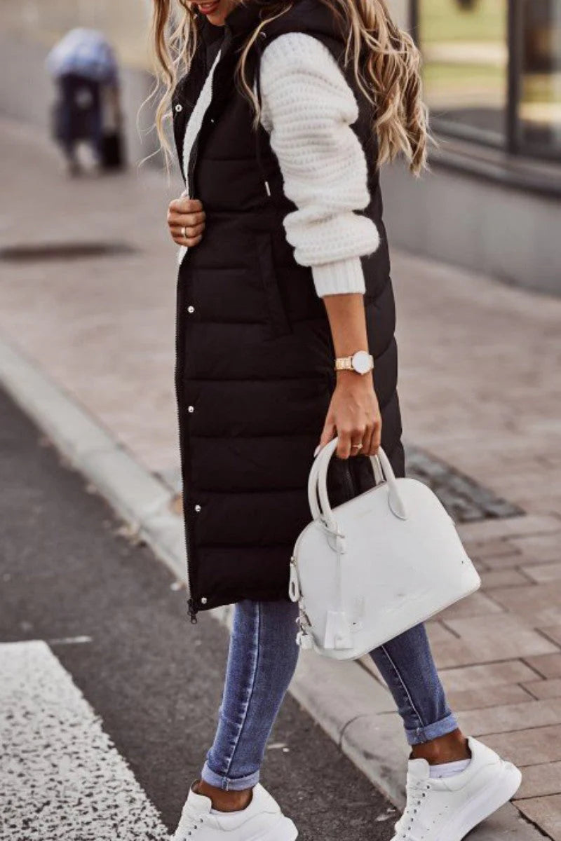 Solid Patchwork Hooded Collar Outerwear W755
