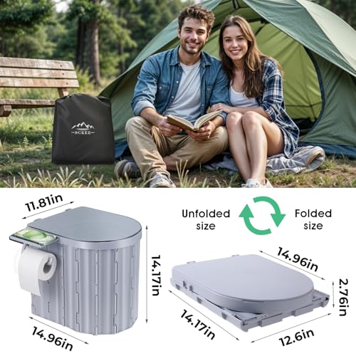 14'' Portable Camping Toilet with Lid and Paper Holder N565