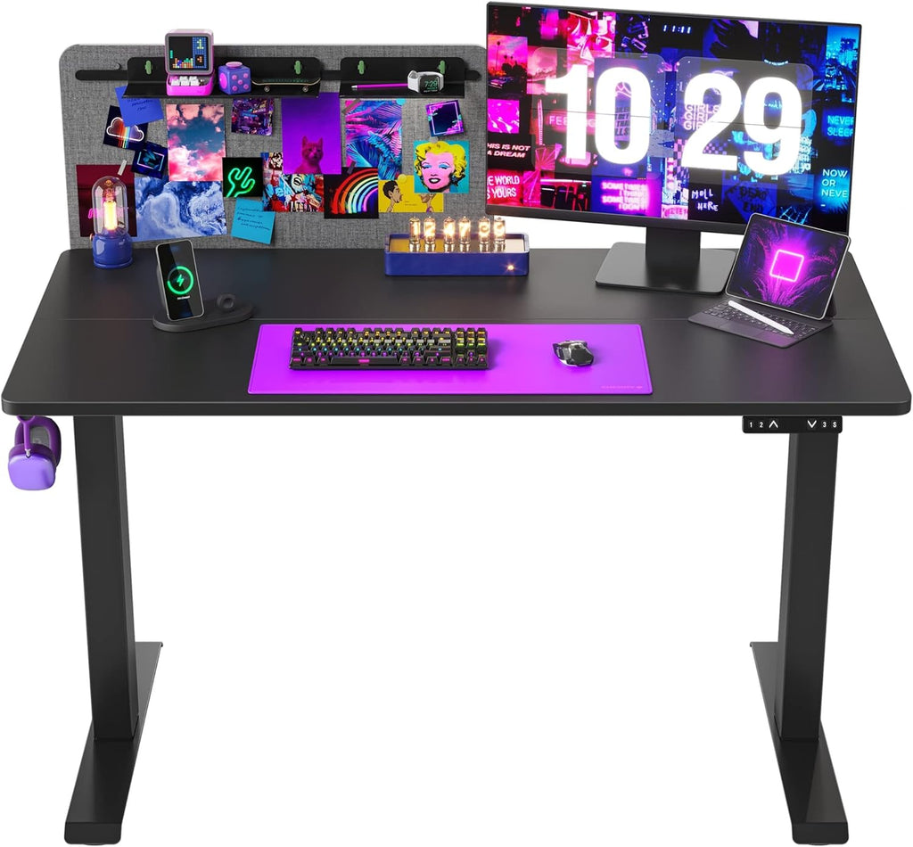 Black Steel Frame Bamboo Wood Tabletop Electric Standing Desk with Memory Preset M96305