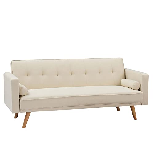 71" Convertible Futon Sofa Bed with 2 Throw Pillows, Beige Q4106