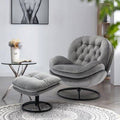 Gray Velvet Accent Chair with Ottoman Q849
