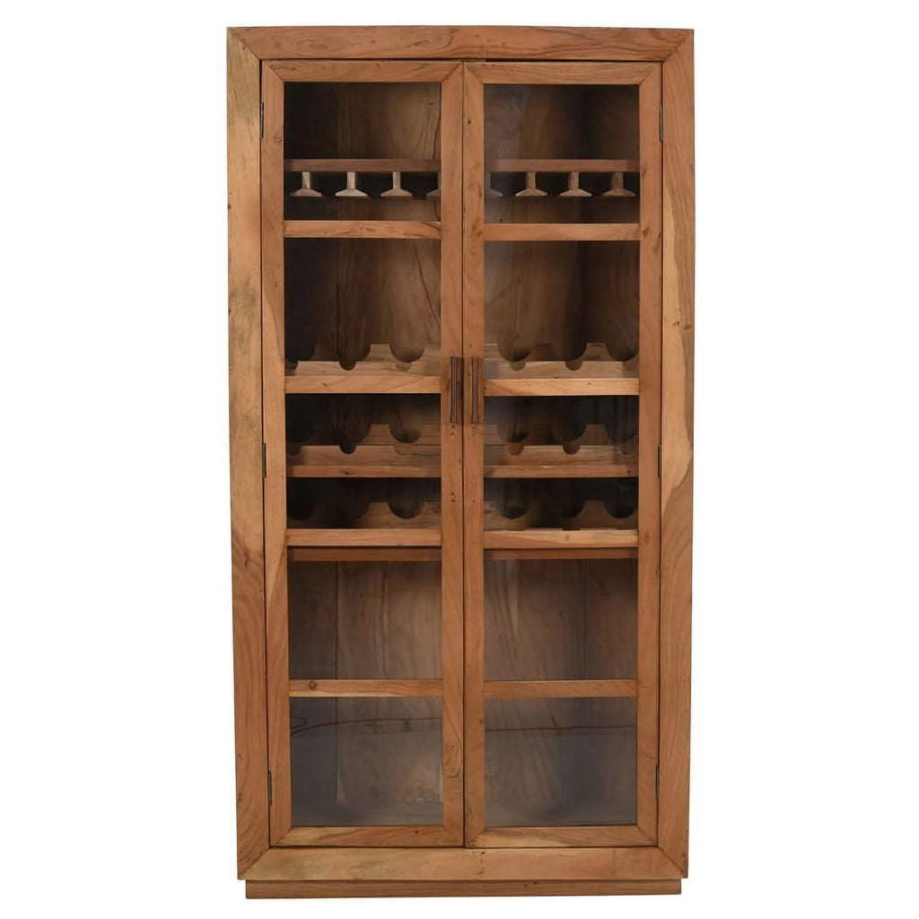 Tall Natural Finish Mango Solid Wood Wine Cabinet C121