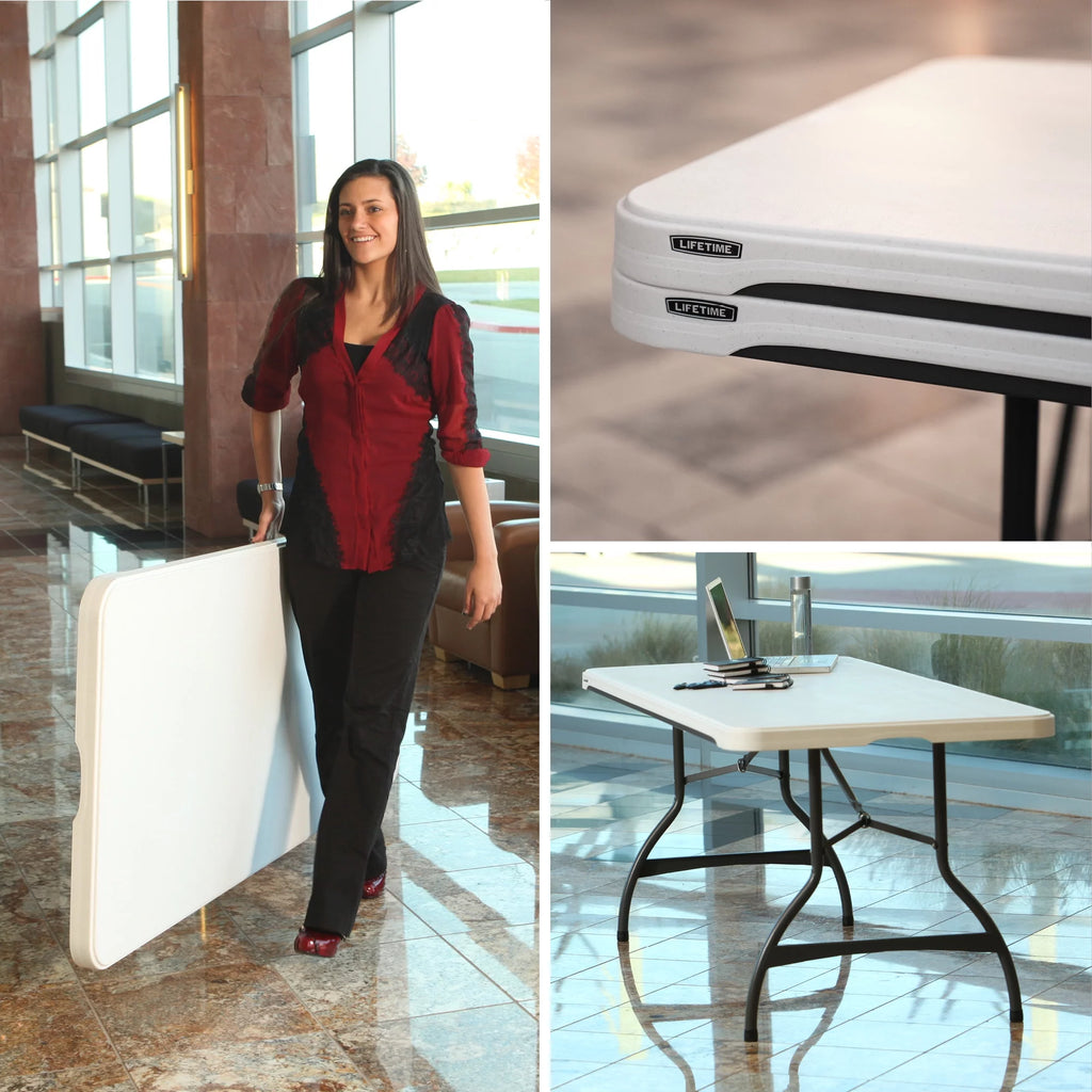 White Granite Set of 4 Rectangle Folding Table O79352