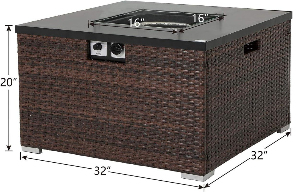 32-inch Square Espresso Brown Wicker Propane Fire Table F42980