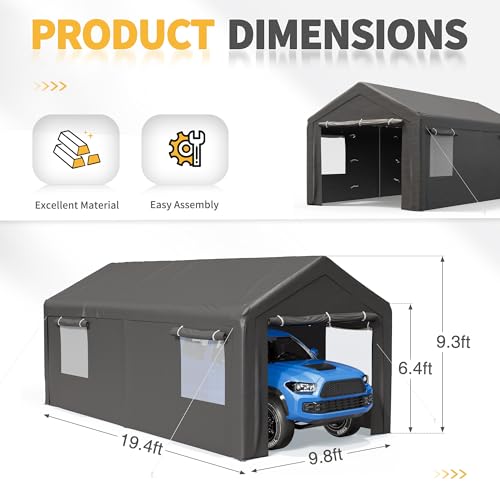 Grey 10x20 ft Heavy Duty Carport with Removable Sidewalls K243