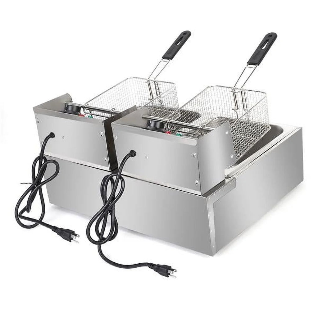 12.7QT Electric Deep Fryer with 2 Baskets and Lid, Stainless Steel Dual Tank P822648
