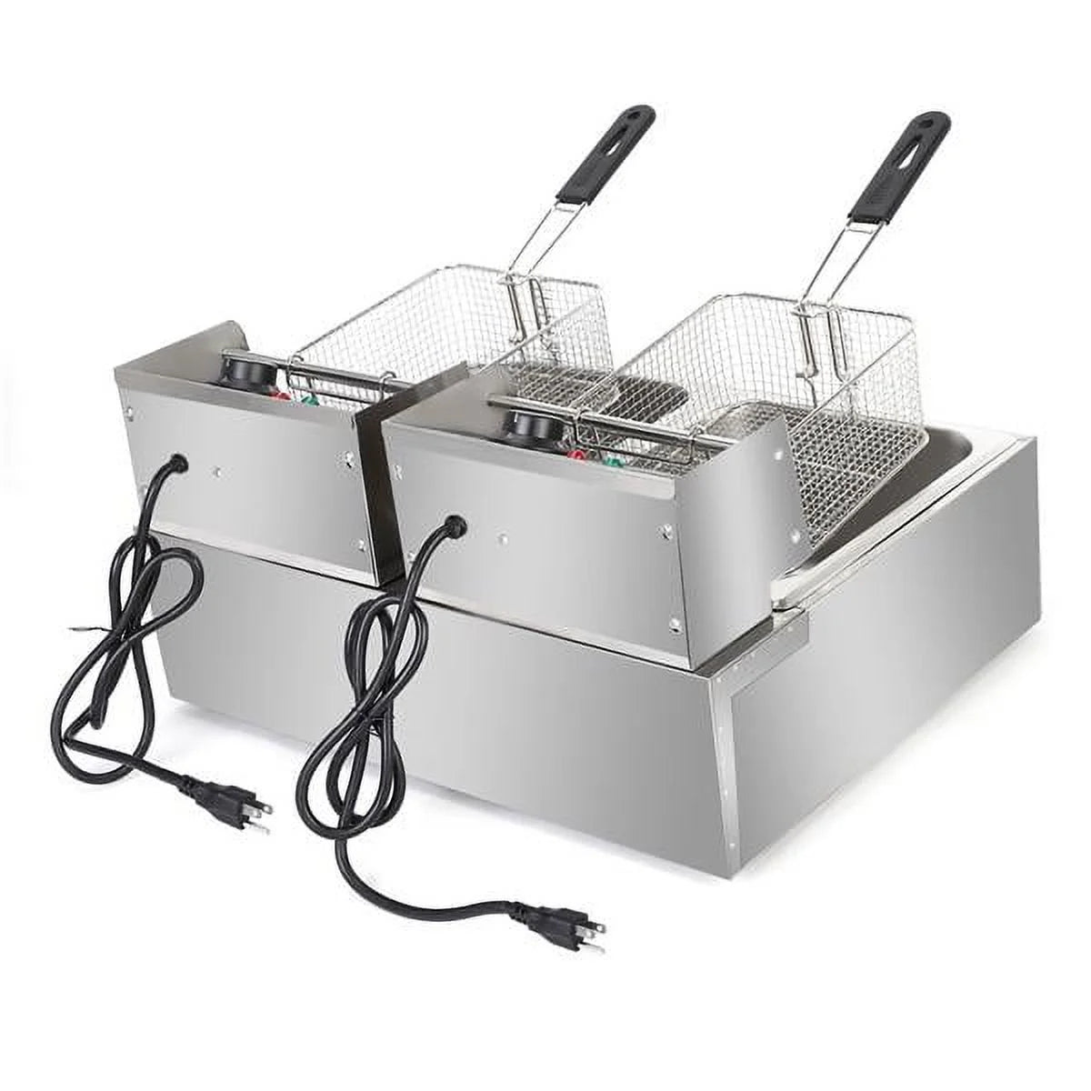 12.7QT Electric Deep Fryer with 2 Baskets and Lid, Stainless Steel Dual Tank P822648