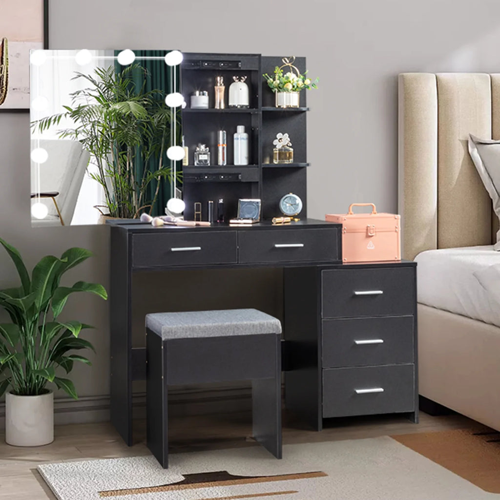 White Makeup Vanity Table Set with Sliding Mirror M8154