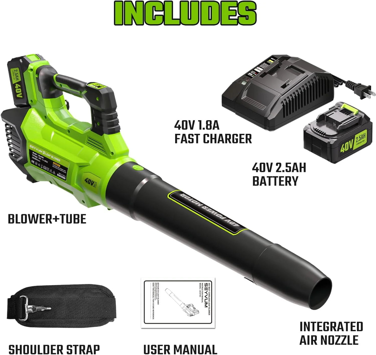 Cordless Leaf Blower 600CFM 165MPH with 2.5Ah Battery I7810