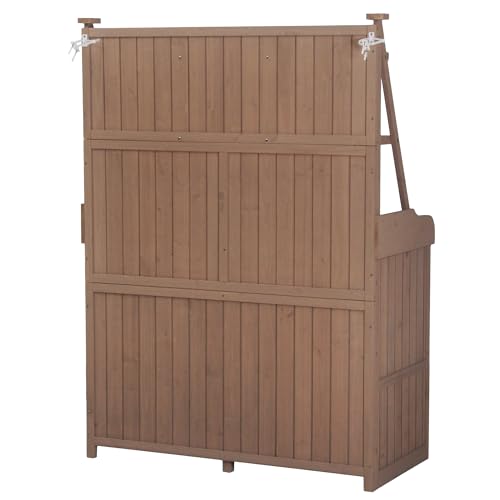 66" Wooden Potting Bench Table with 2 Drawers, Cabinet and Open Shelves Y441638