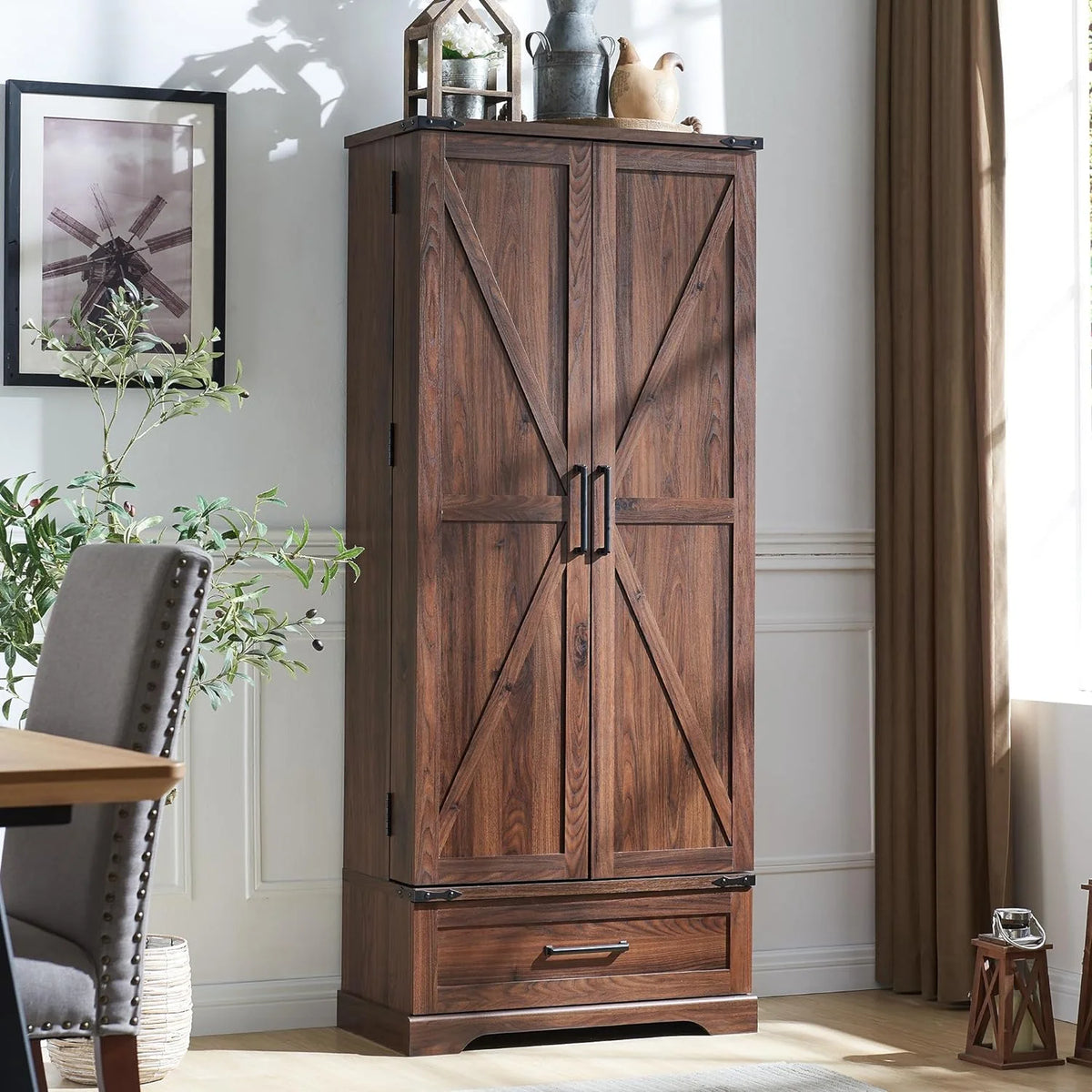 Brown 72" Tall Wood Kitchen Pantry Cabinet with 2 Doors I246288
