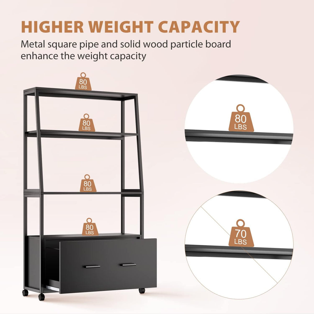 Black Rolling File Cabinet with Drawer P374