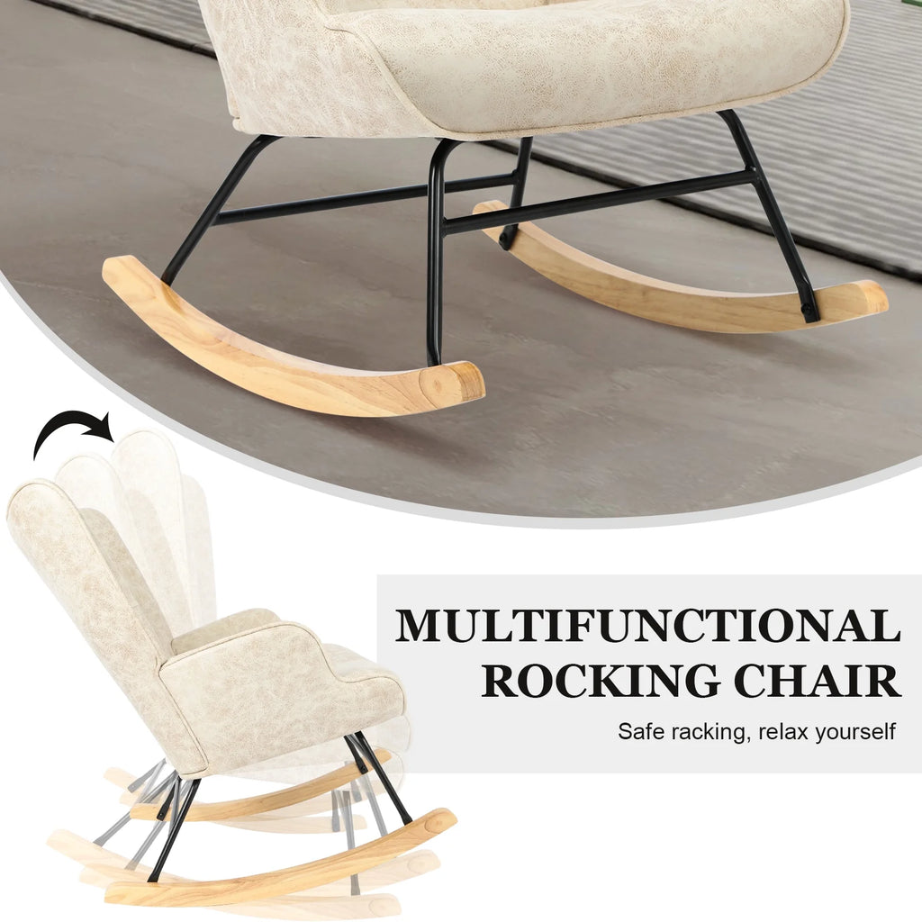 Polyester Fabric Rocking Chair with Wooden Base and Armrests White Z81992