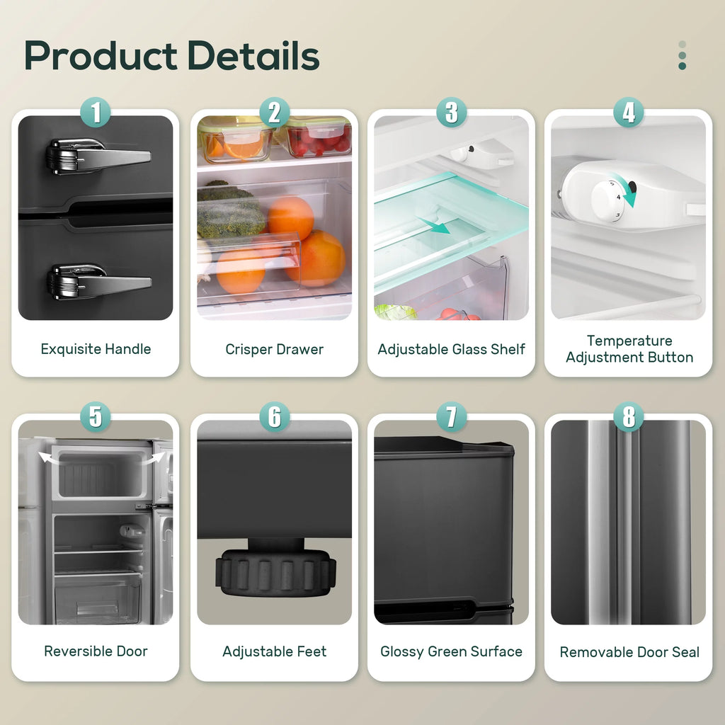 Mini Refrigerator 3.2Cu.Ft Compact Fridge 2-Double Doors with a Freezer E1552