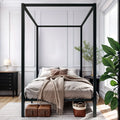 Queen Size Black Metal Canopy Bed Frame W352