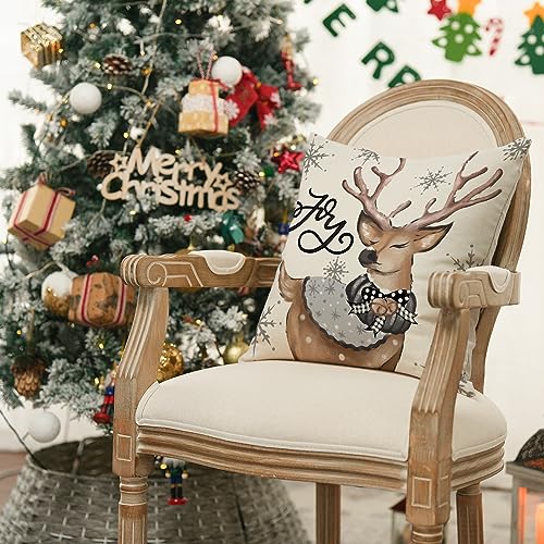 Christmas Snowman Reindeer Gloves Eucalyptus Red Throw Pillow Covers, 18 x 18 Inch Set of 4 R773408