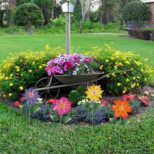 4 Pcs 19" Metal Garden Stakes with Shaking Flower Head H3626