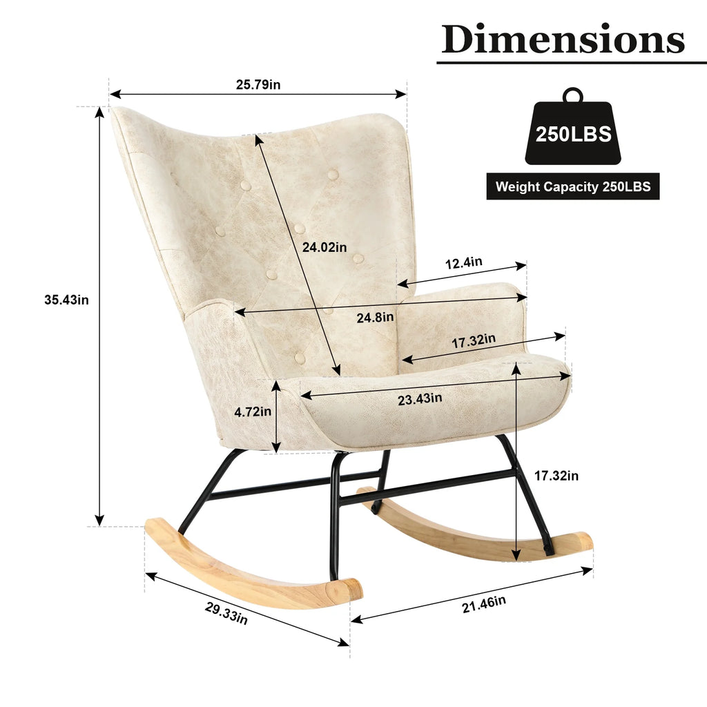 Polyester Fabric Rocking Chair with Wooden Base and Armrests White Z81992