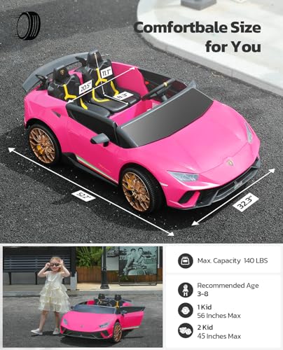 2 Seater Ride on Toy Car, 12V 10Ah, 4.0 mph, Max 130lbs, Rose Pink B2538