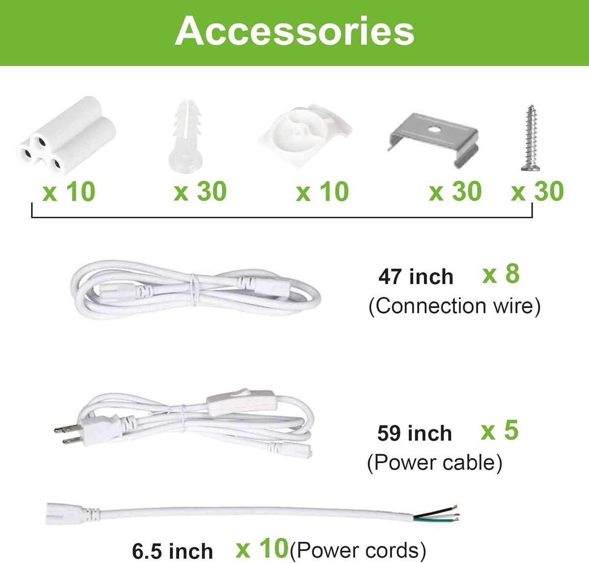 8FT LED Shop Light, 10000LM, 80W, 5000K Daylight, 10 Pack T6759