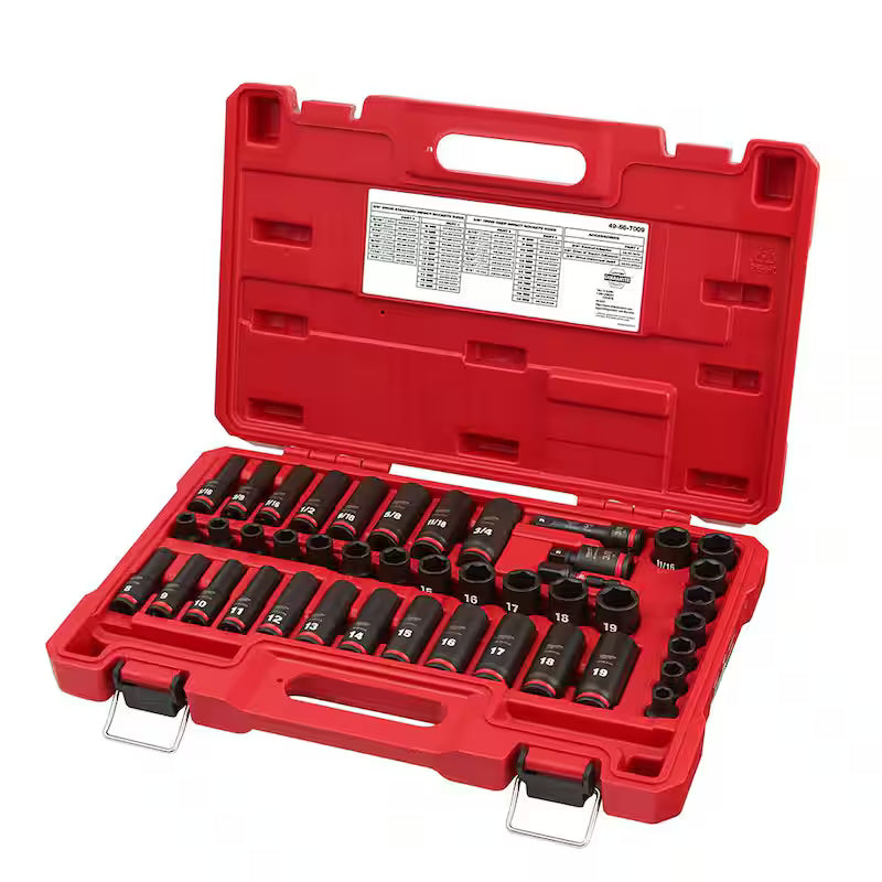3/8 in. Drive SAE and Metric 6 Point Impact Socket Set 43-Piece Q47319