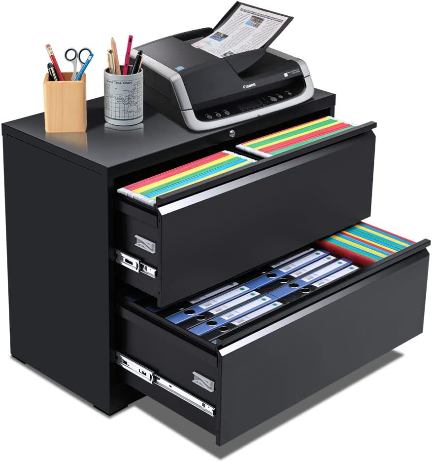 2 Drawer Black Metal Lateral File Cabinet with Lock F59625