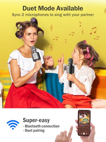 Wireless Bluetooth Karaoke Microphone with Built-in Speaker, Reverb, Duet Mode, Gray O852