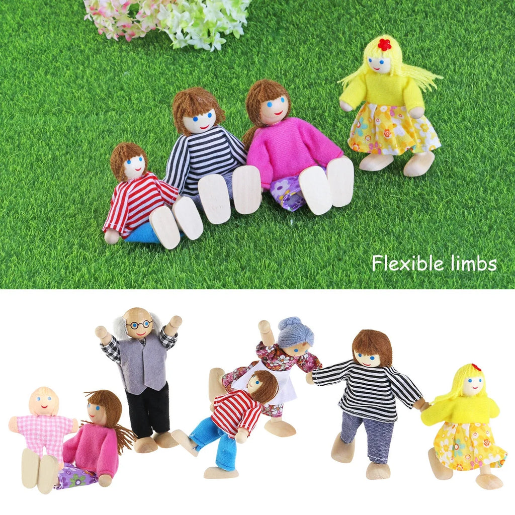 7 Pieces Wooden Dollhouse Family Set Mini People Figures U882494