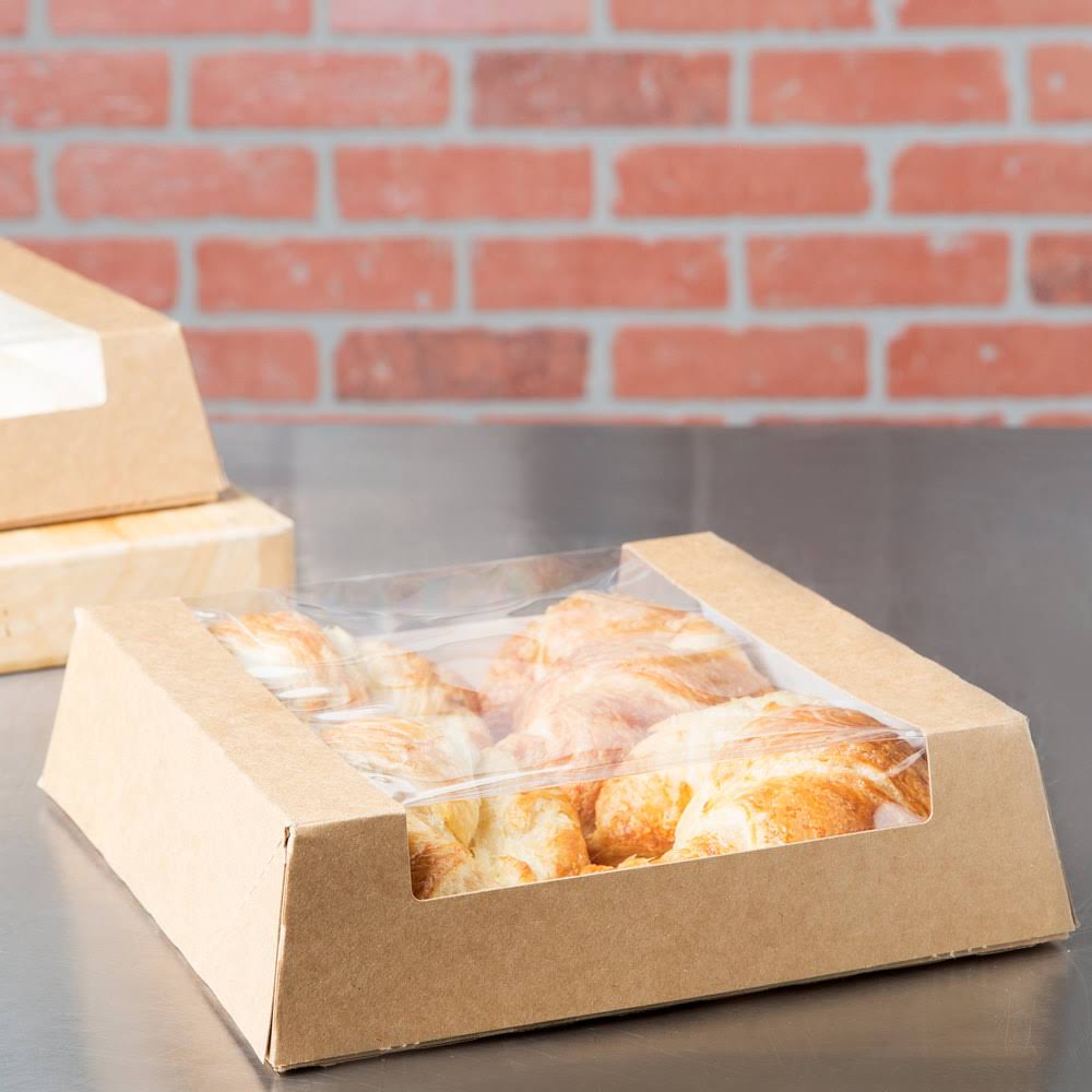 Kraft Auto-Popup Window Bakery Box with Grease-Resistant Interior - 100/Case K3200