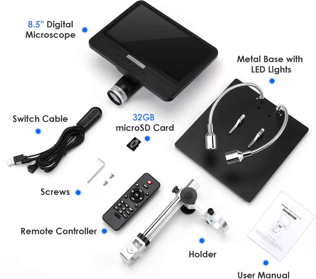 8.5'' Digital Microscope 50X-1300X with 12MP Camera J309
