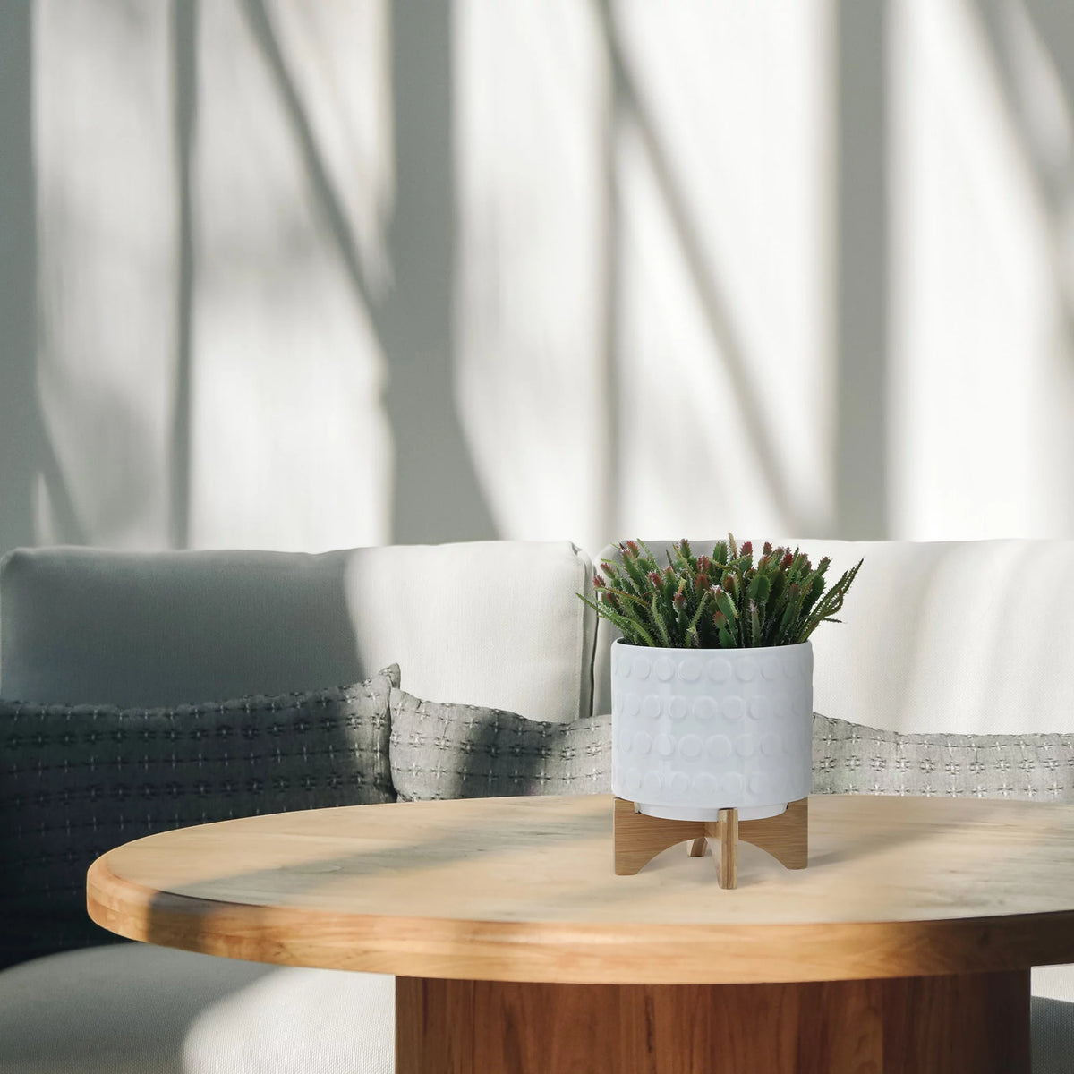 White Ceramic Round Planter B417567