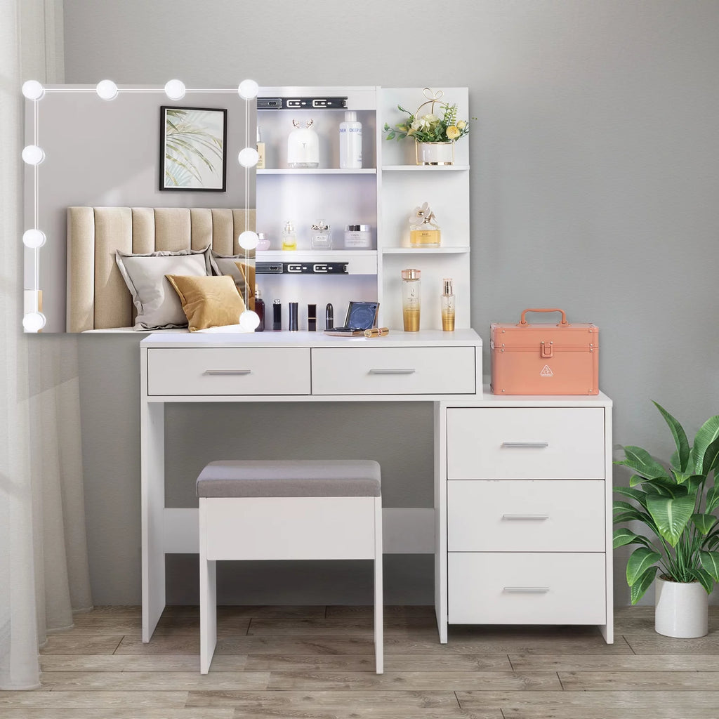 White Makeup Vanity Table Set with Sliding Mirror M8154