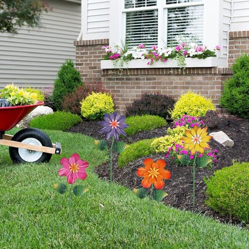 4 Pcs 19" Metal Garden Stakes with Shaking Flower Head H3626