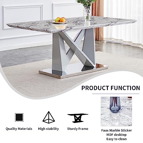63" Faux Marble Dining Table Set with 6 PU Leather Upholstered Dining Chairs, 7 Piece L286090