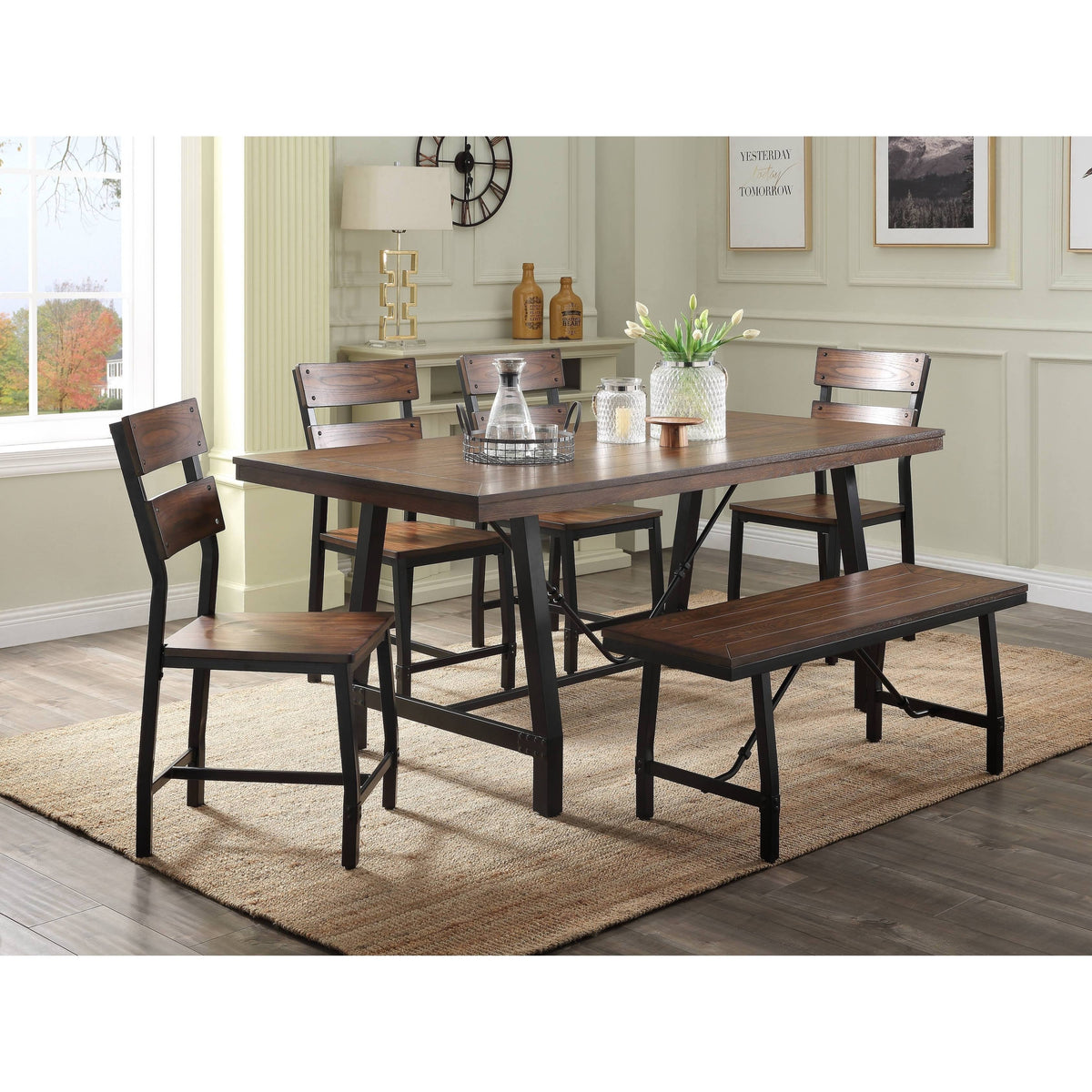Oak & Black Bench W74741