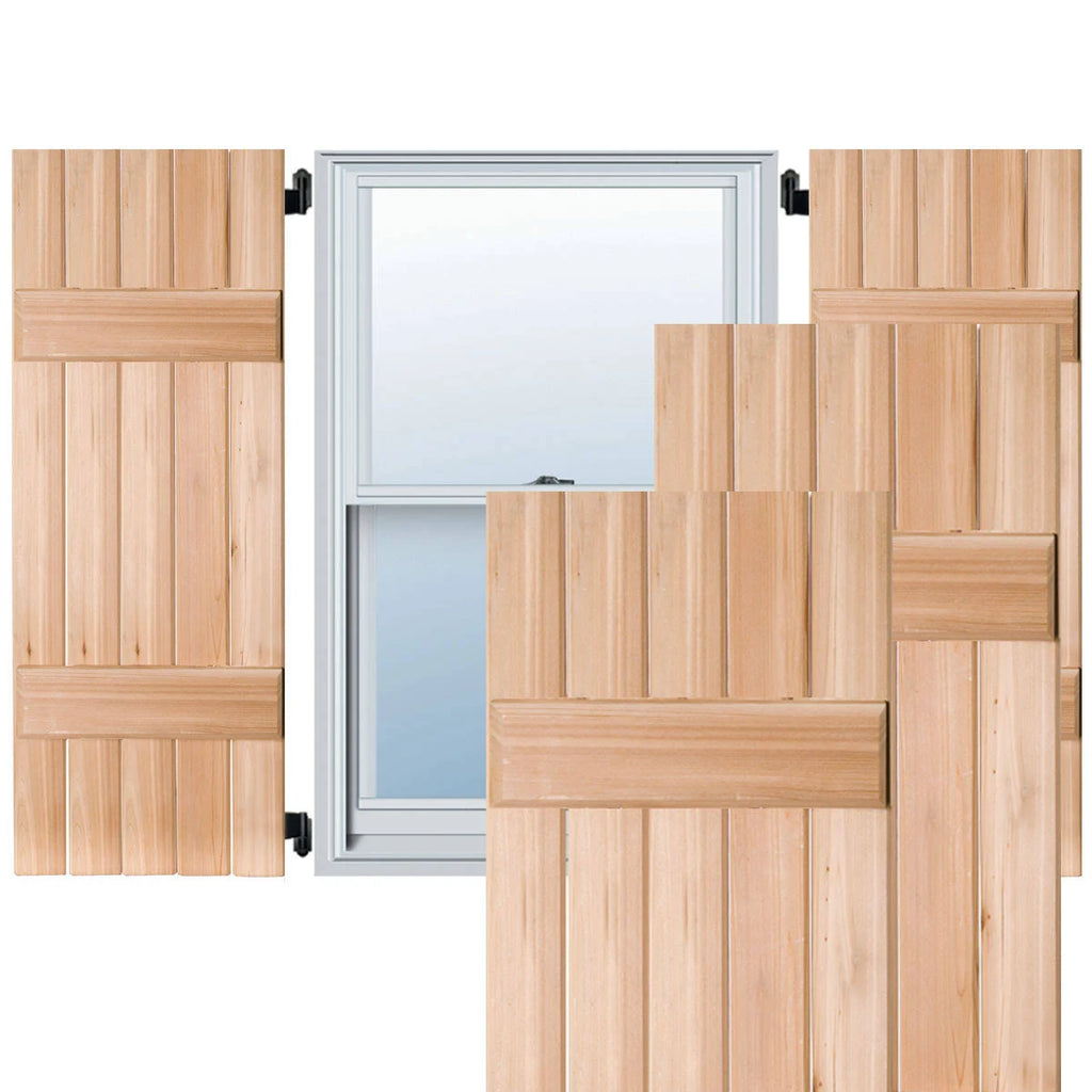 18 in. x 33 in. Exterior Real Wood Pine Board and Batten Shutters Pair Unfinished U67272
