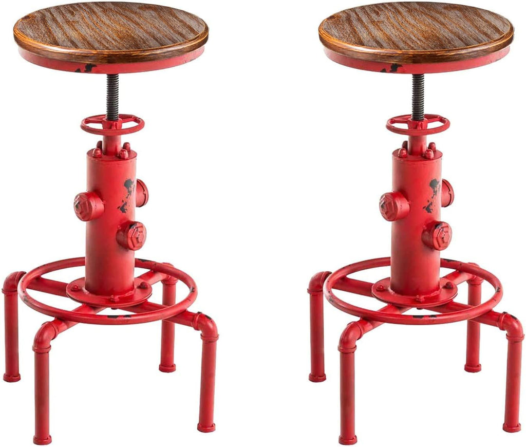 Antique Vintage Industrial Solid Wood Barstool Set of 2 V194