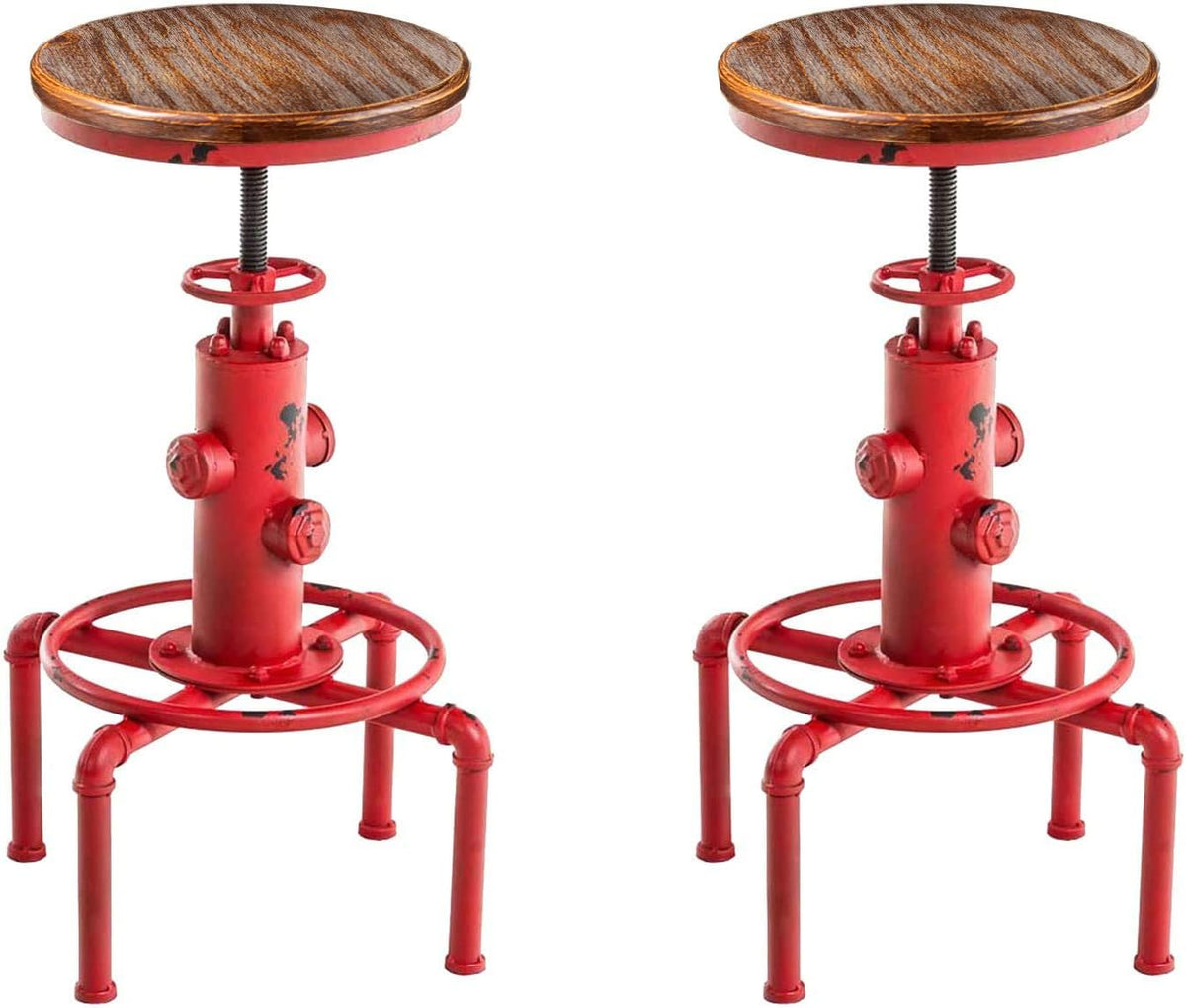Antique Vintage Industrial Solid Wood Barstool Set of 2 V194