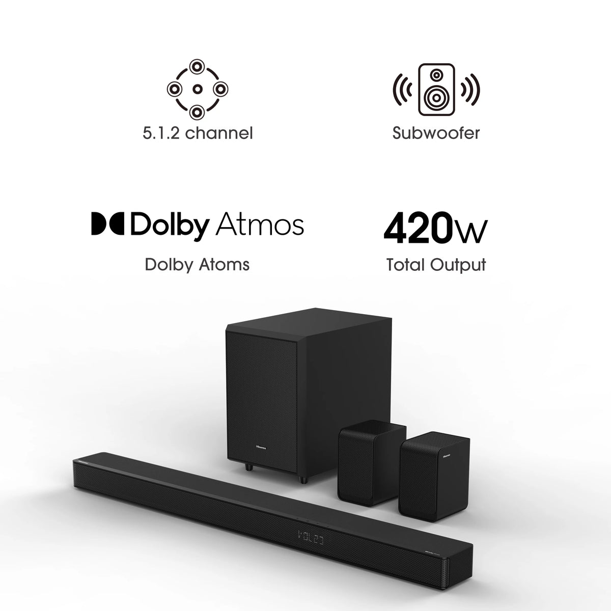 5.1.2 Ch 420W Soundbar with Wireless Subwoofer and Wireless Rear Speakers U429