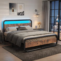 Queen Size Metal Platform Bed Frame with Wooden Headboard D637399