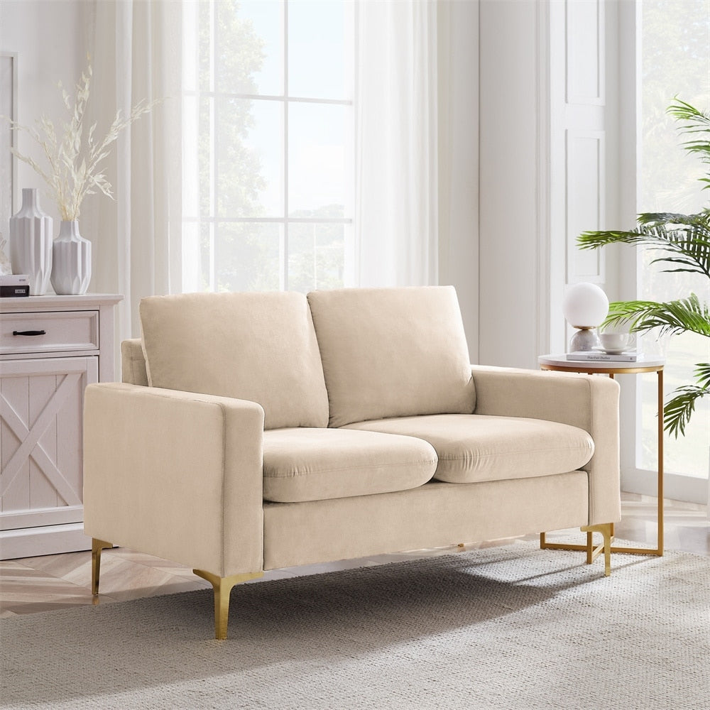 Orange Velvet Loveseat With Gold Metal Legs Square Armrest Small Sofa Couch L747093