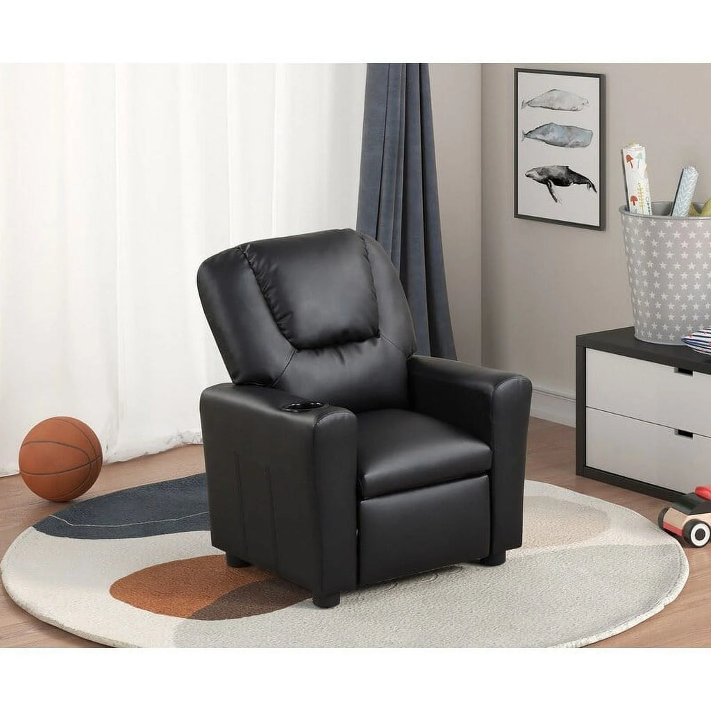 Yellow PU Leather Kids Recliner Chair with Cup Holder J381009