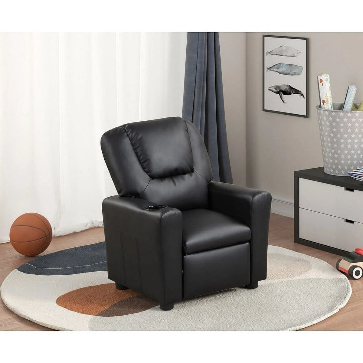 Yellow PU Leather Kids Recliner Chair with Cup Holder J381009