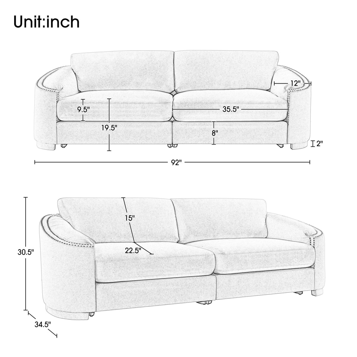 Gray 2 Seat Upholstery Loveseat Sofa L95320