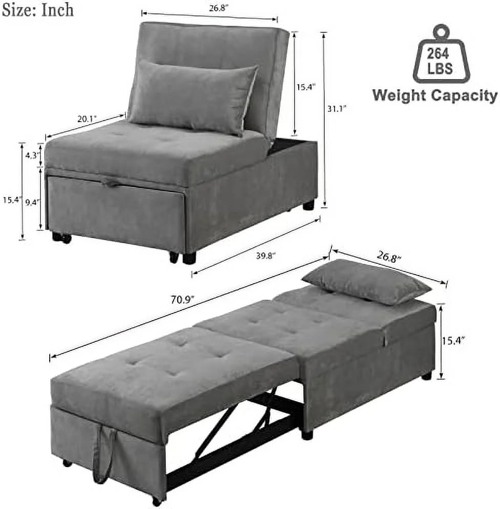Convertible Chair Bed 4-in-1 Folding Ottoman Sofa Bed with Adjustable Backrest K67626