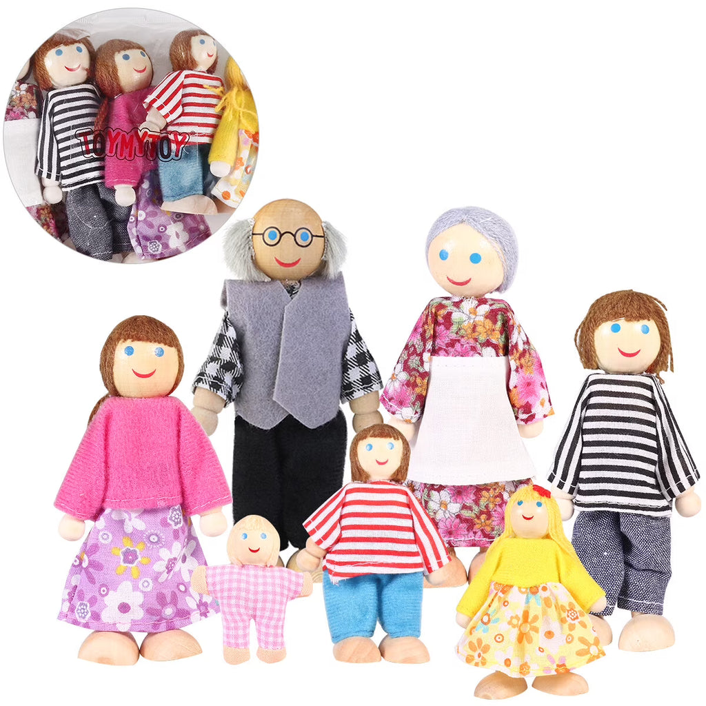 7 Pieces Wooden Dollhouse Family Set Mini People Figures U882494