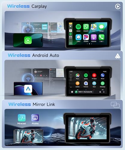 7Inch Motorcycle Carplay Screen, Wireless CarPlay & Android Auto with Waterproof Touchscreen X99194