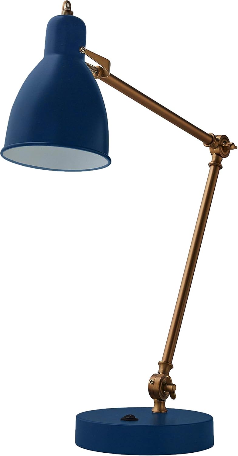 Adjustable Task Table Lamp with USB Port, Black and Brass G83862